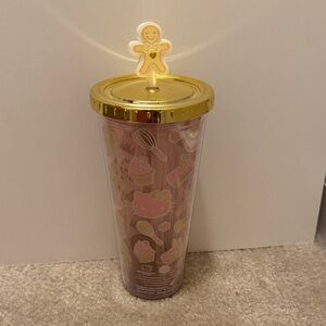 Hello Kitty Pink and Gold Tumbler with Gingerbread Lid